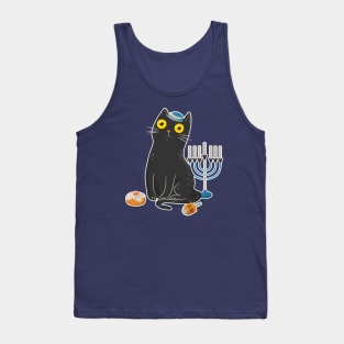 Intense Gaze Black Cat in Hanukkah Tank Top